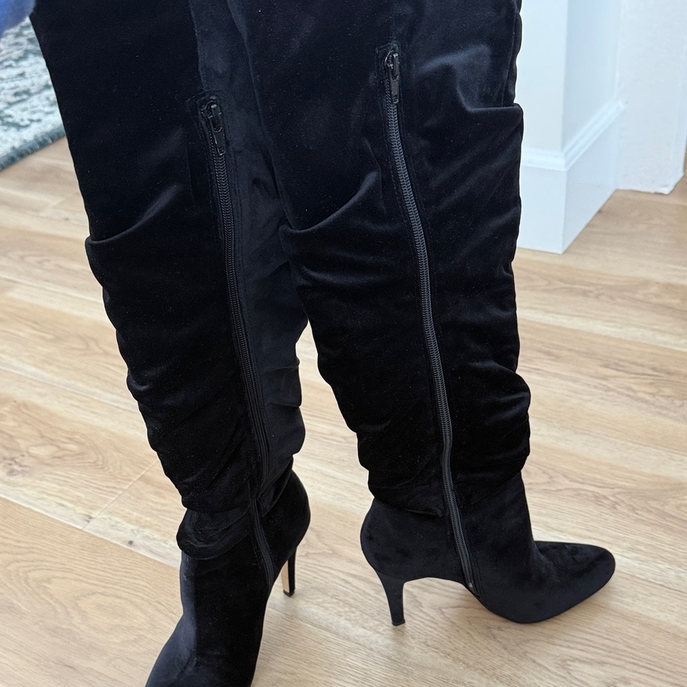 INC International Concepts Black Velour Heeled Boots - Picture 7 of 7